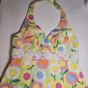Floral Halter Top with Lace Trim